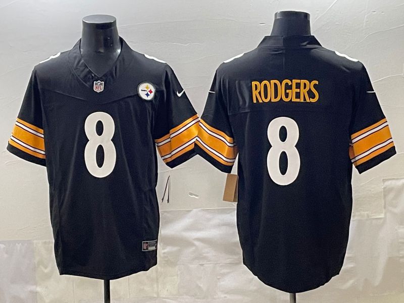 Men 2025 Pittsburgh Steelers 8 Rodgers Black Three generations Nike Limited NFL Jersey style 5